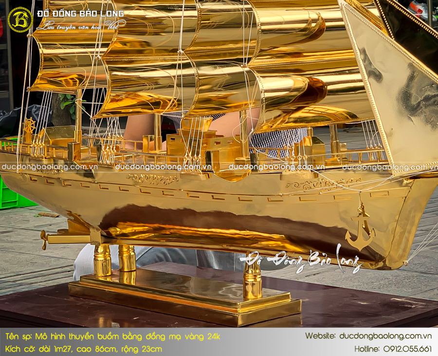 Mô hình thuyền buồm mạ vàng 24k JLSS04  Tranh Làng Nghề Mai Hương